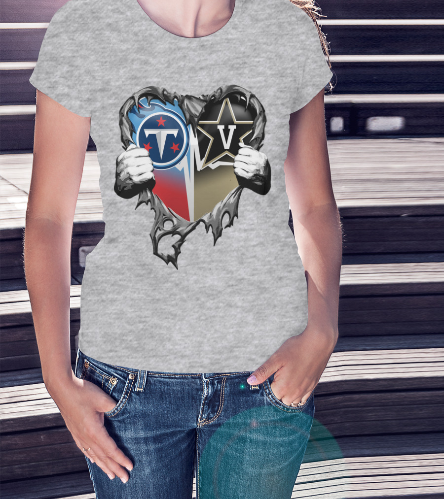 Tennessee Titans And Vanderbilt Commodores Heart T-Shirt