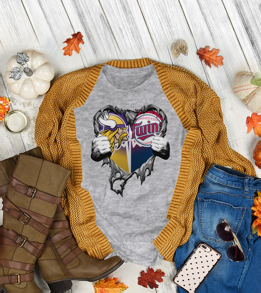 Vikings Twins Heart Logo Fusion T-Shirt