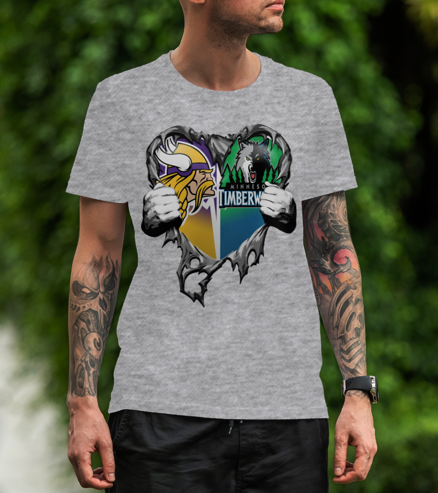 Minnesota Vikings Minnesota Timberwolves Heart Logo Mashup T-Shirt
