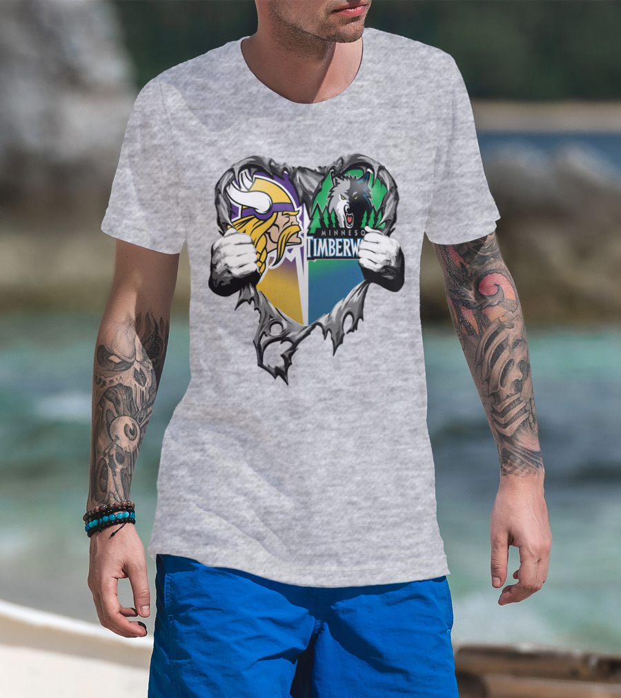 Minnesota Vikings Minnesota Timberwolves Heart Logo Mashup T-Shirt
