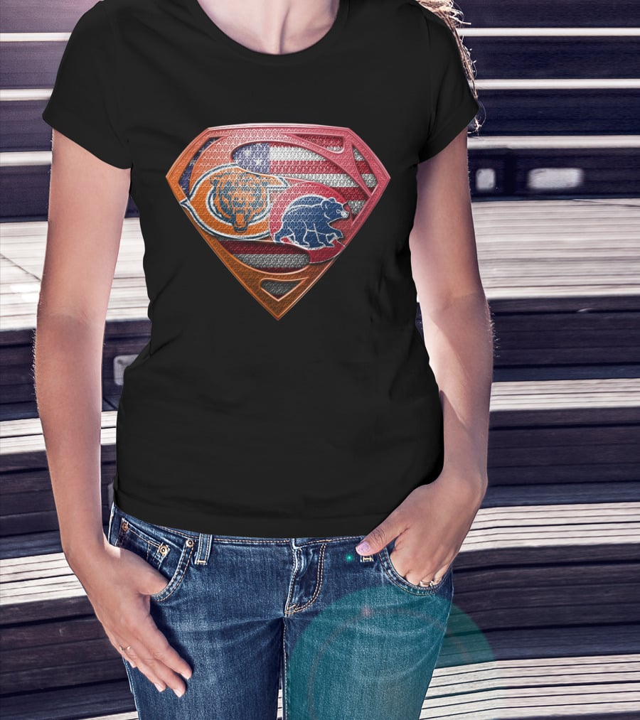 Chicago Bears Superman Shield American Flag T-Shirt