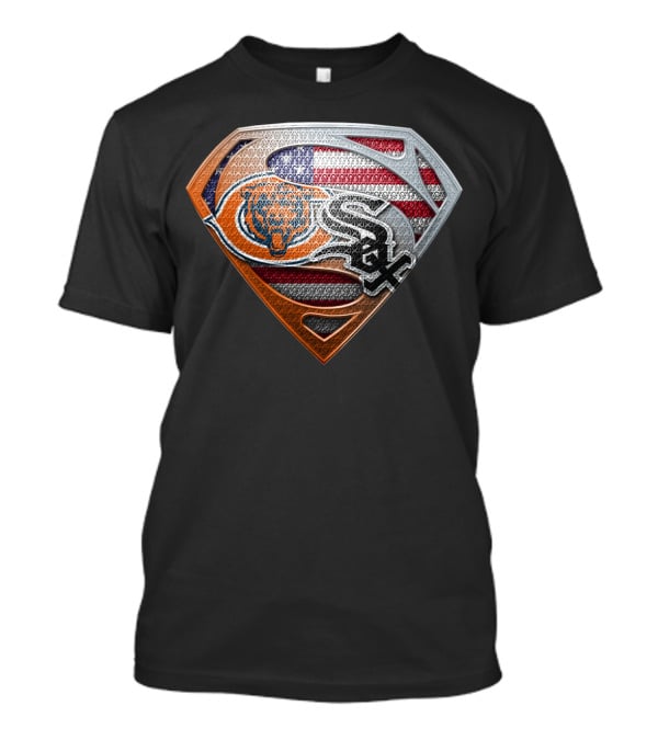 Chicago Bears White Sox American Flag Superman Shield T-Shirt