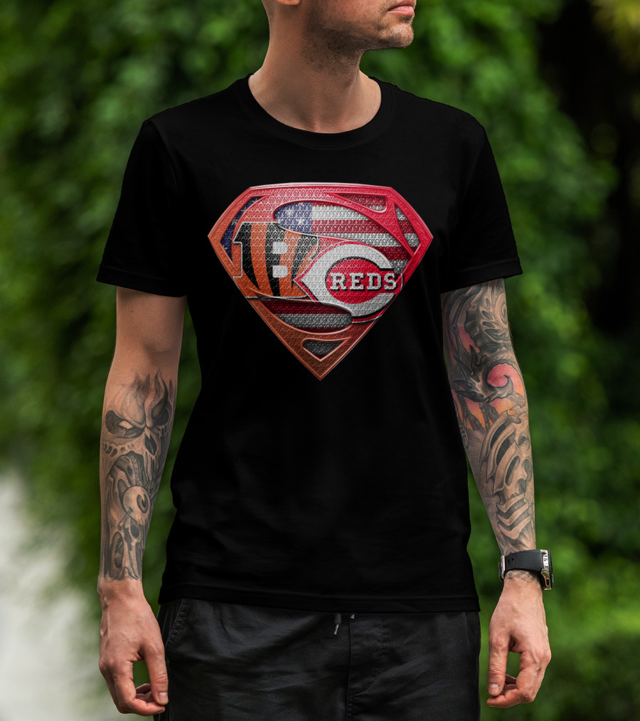 Reds Bengals Superman Usa Flag T-Shirt