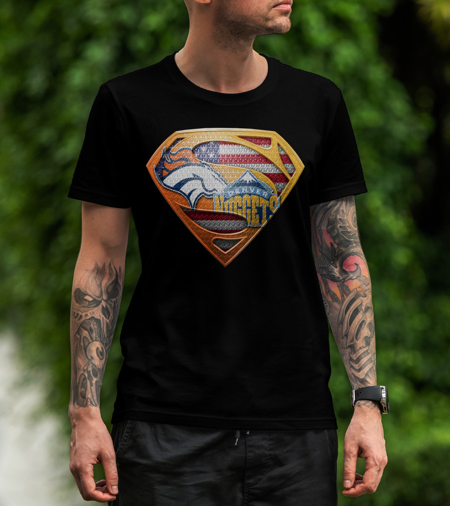 Denver Broncos Nuggets American Flag Superman Shield T-Shirt