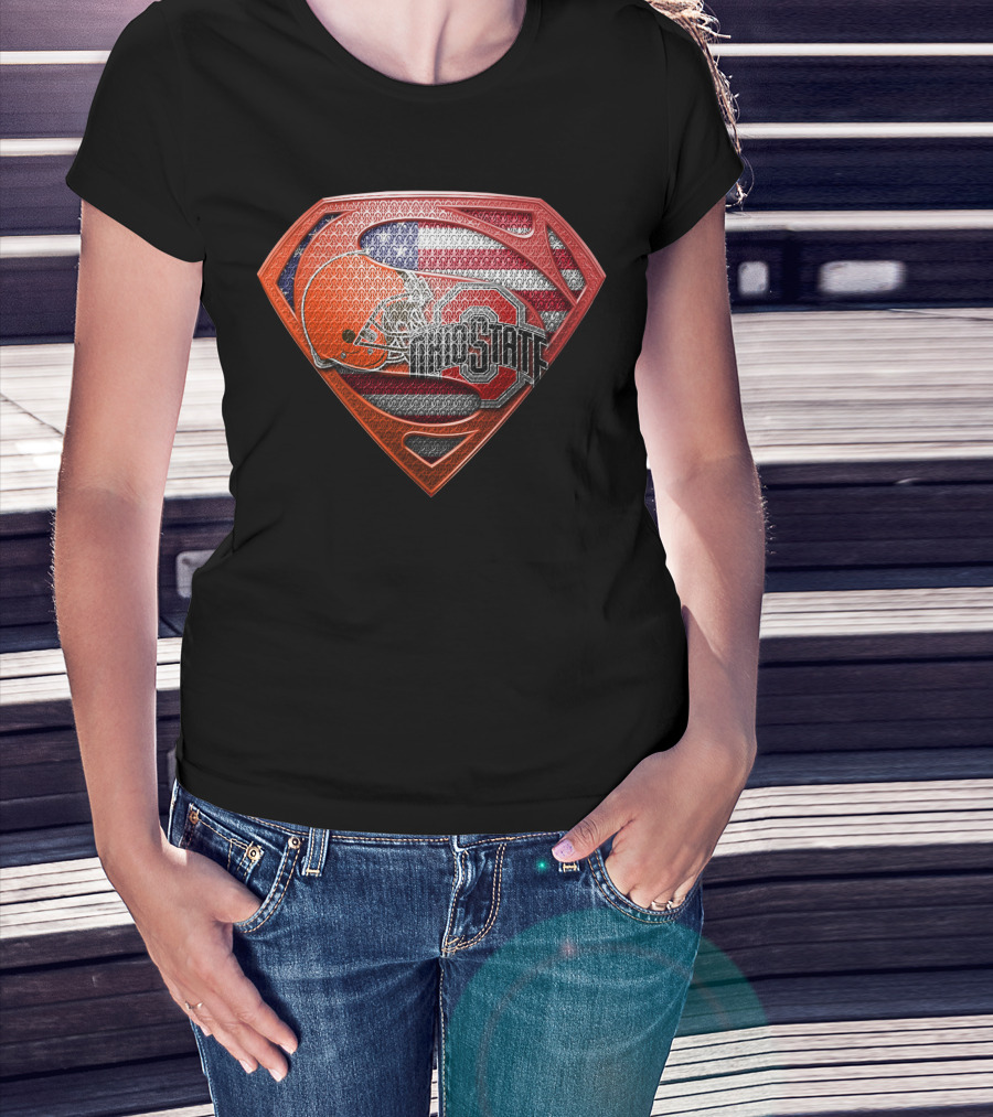 Ohio State Football Superman Shield With American Flag T-Shirt