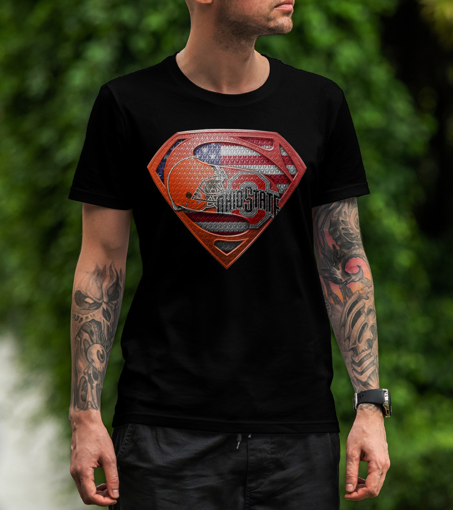 Ohio State Football Superman Shield With American Flag T-Shirt