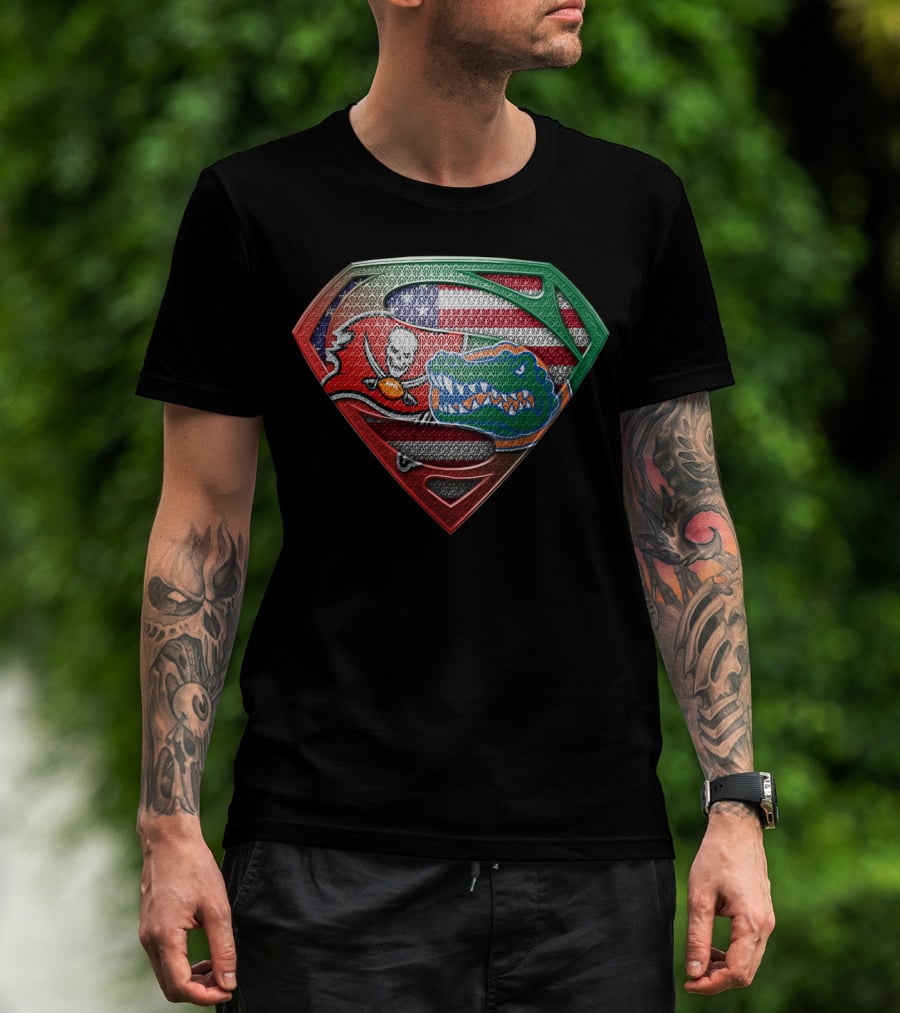 Buccaneers Gators Superman Shield American Mexican Flag Fusion T-Shirt