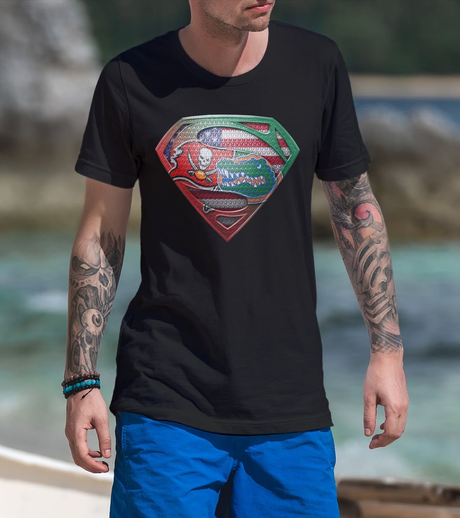 Buccaneers Gators Superman Shield American Mexican Flag Fusion T-Shirt