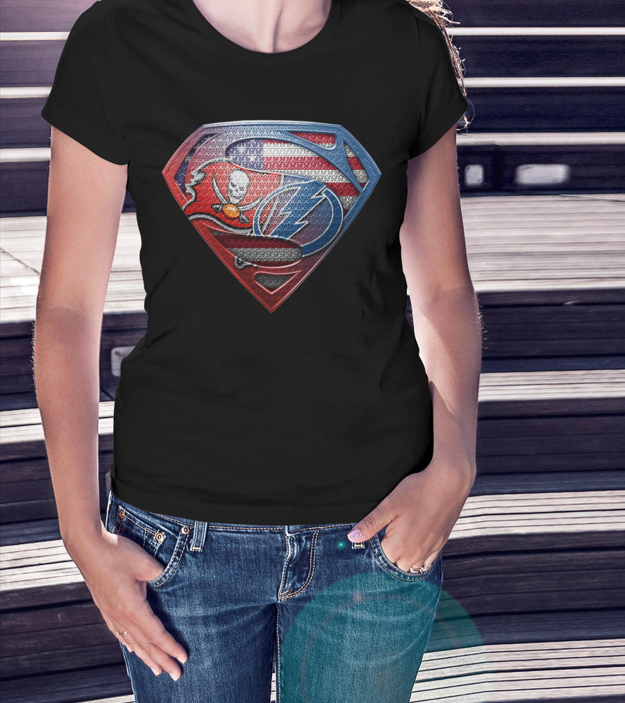 Tampa Bay Buccaneers Lightning American Flag Superman Symbol T-Shirt