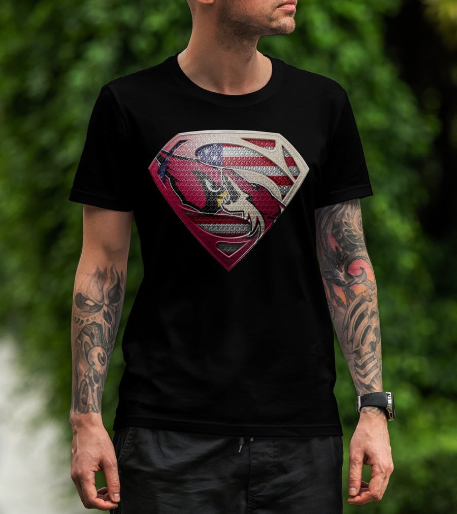 Arizona Cardinals Superman Logo American Flag Shield T-Shirt