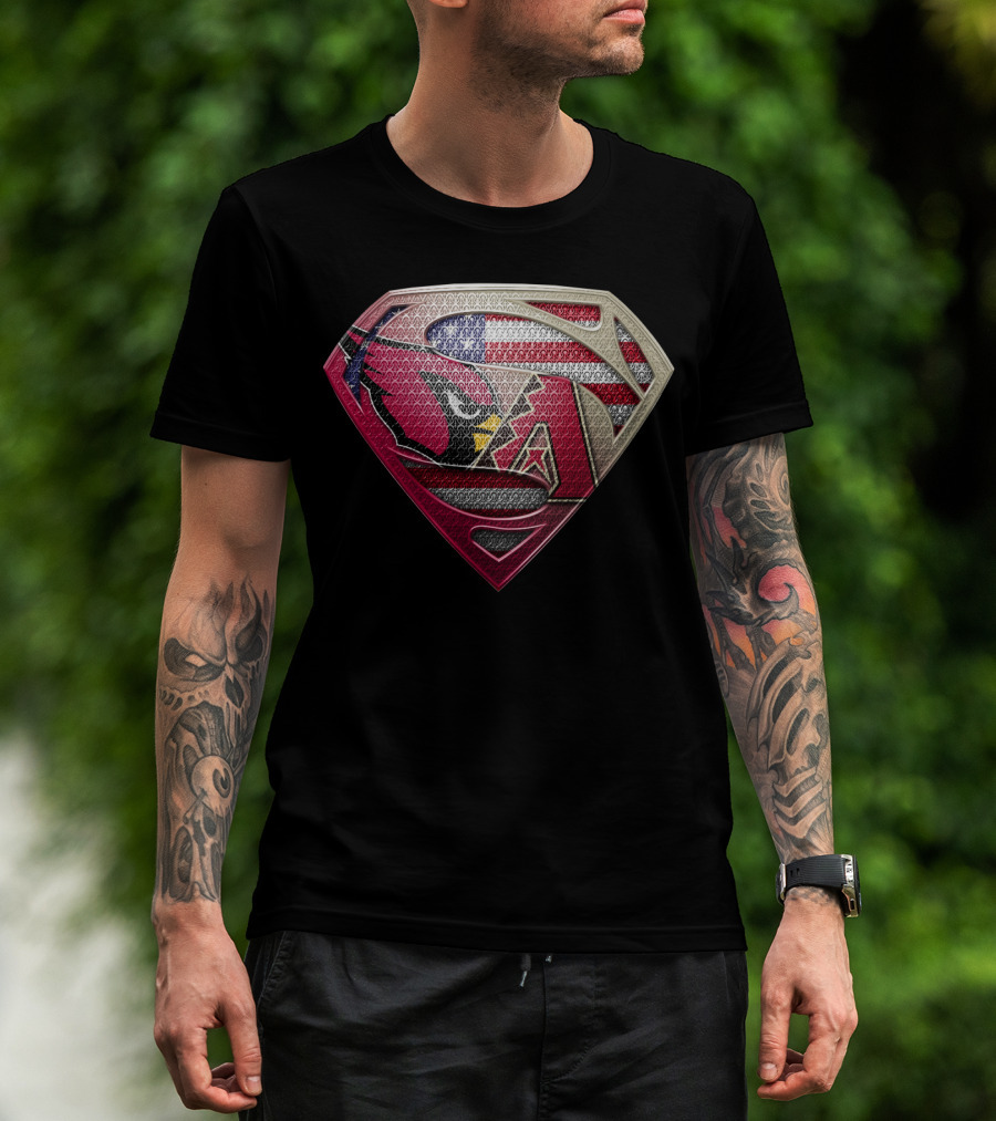 Arizona Cardinals Superman Logo American Flag T-Shirt