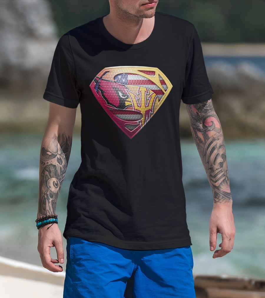 Arizona Cardinals Sun Devils Superman Usa Flag T-Shirt
