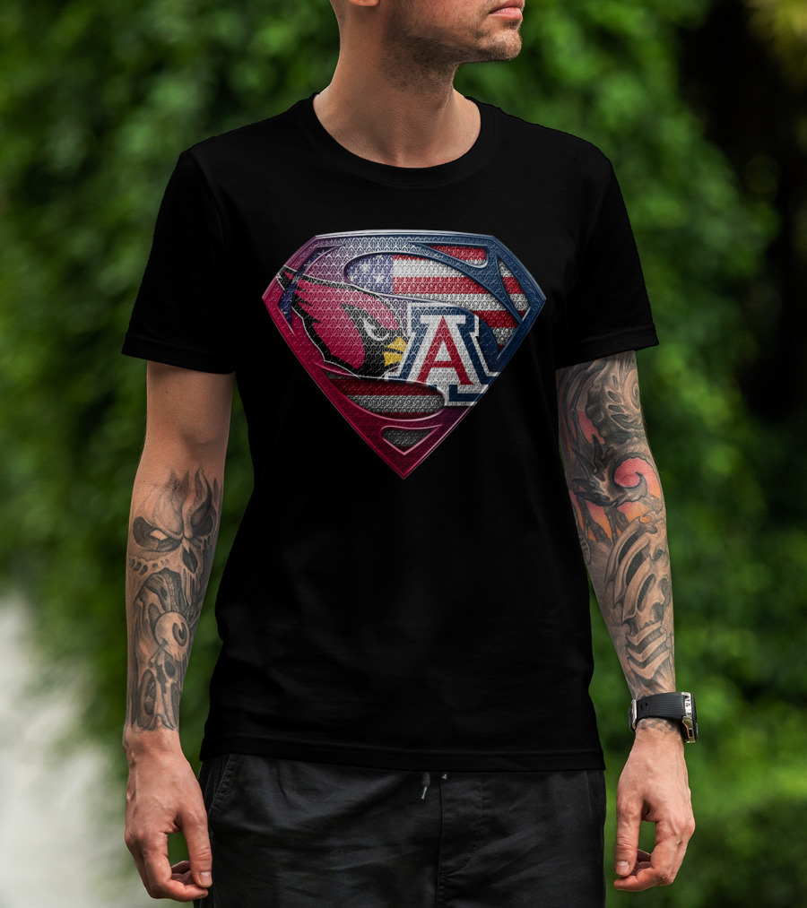 Arizona Cardinals Usa Flag Arizona Wildcats Superman Shield T-Shirt