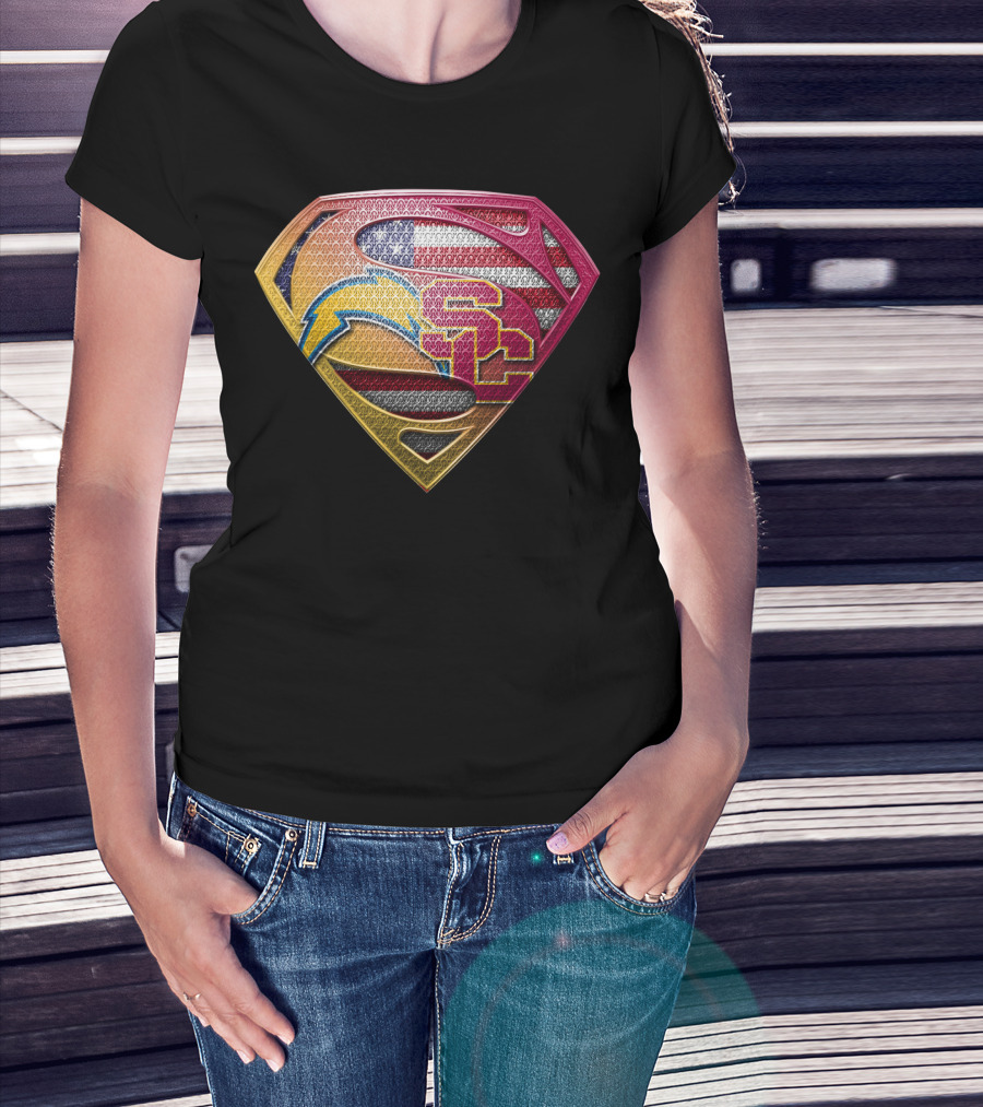 Us Flag Superman Logo Chargers Usc Football Team Colors T-Shirt