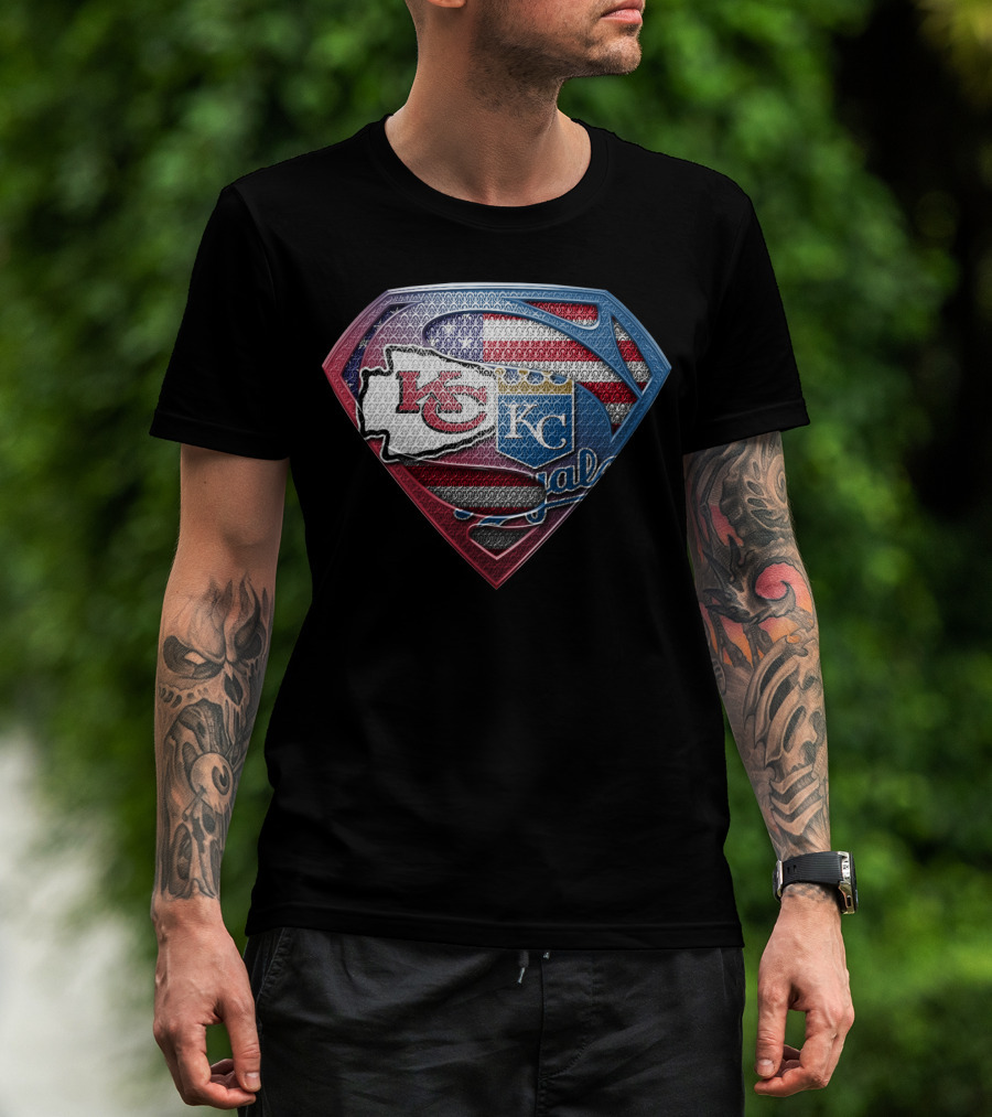 Kansas City Chiefs Royals Superman Usa Flag T-Shirt