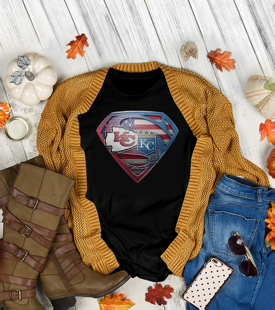 Kansas City Chiefs Royals Superman Usa Flag T-Shirt