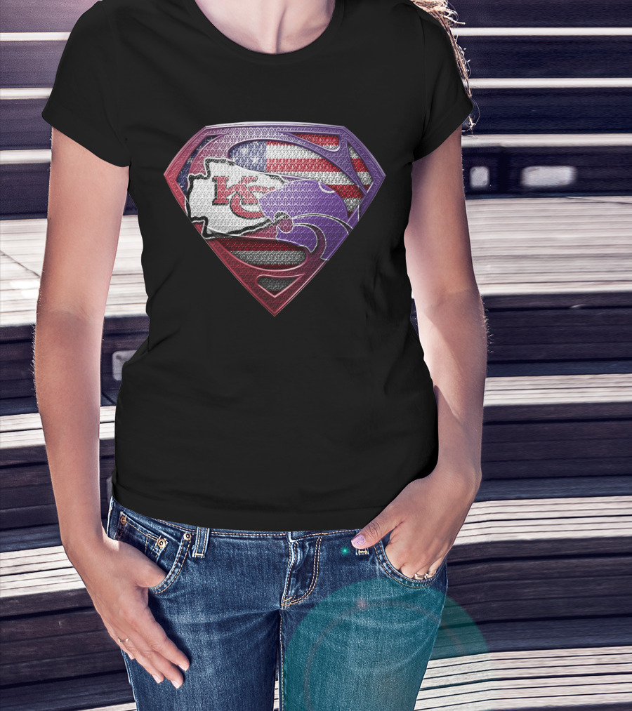 Kansas City Chiefs Kansas State Wildcats American Flag Superman T-Shirt