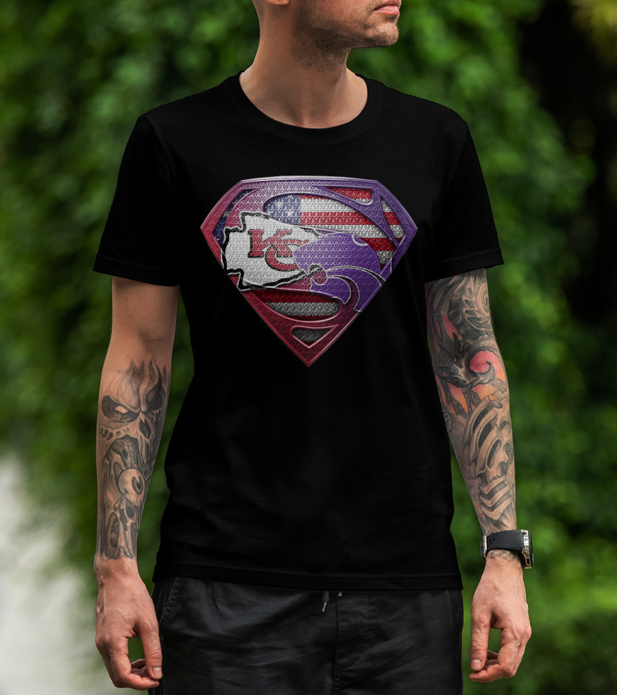 Kansas City Chiefs Kansas State Wildcats American Flag Superman T-Shirt