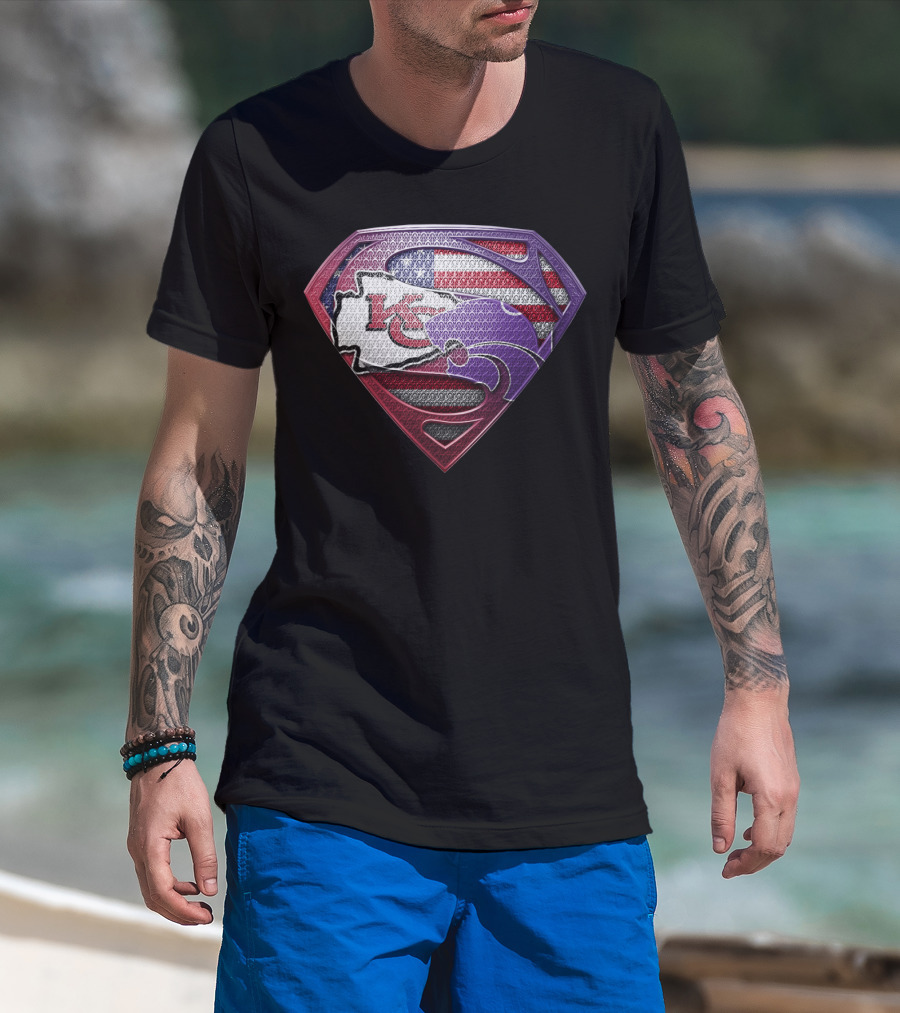 Kansas City Chiefs Kansas State Wildcats American Flag Superman T-Shirt