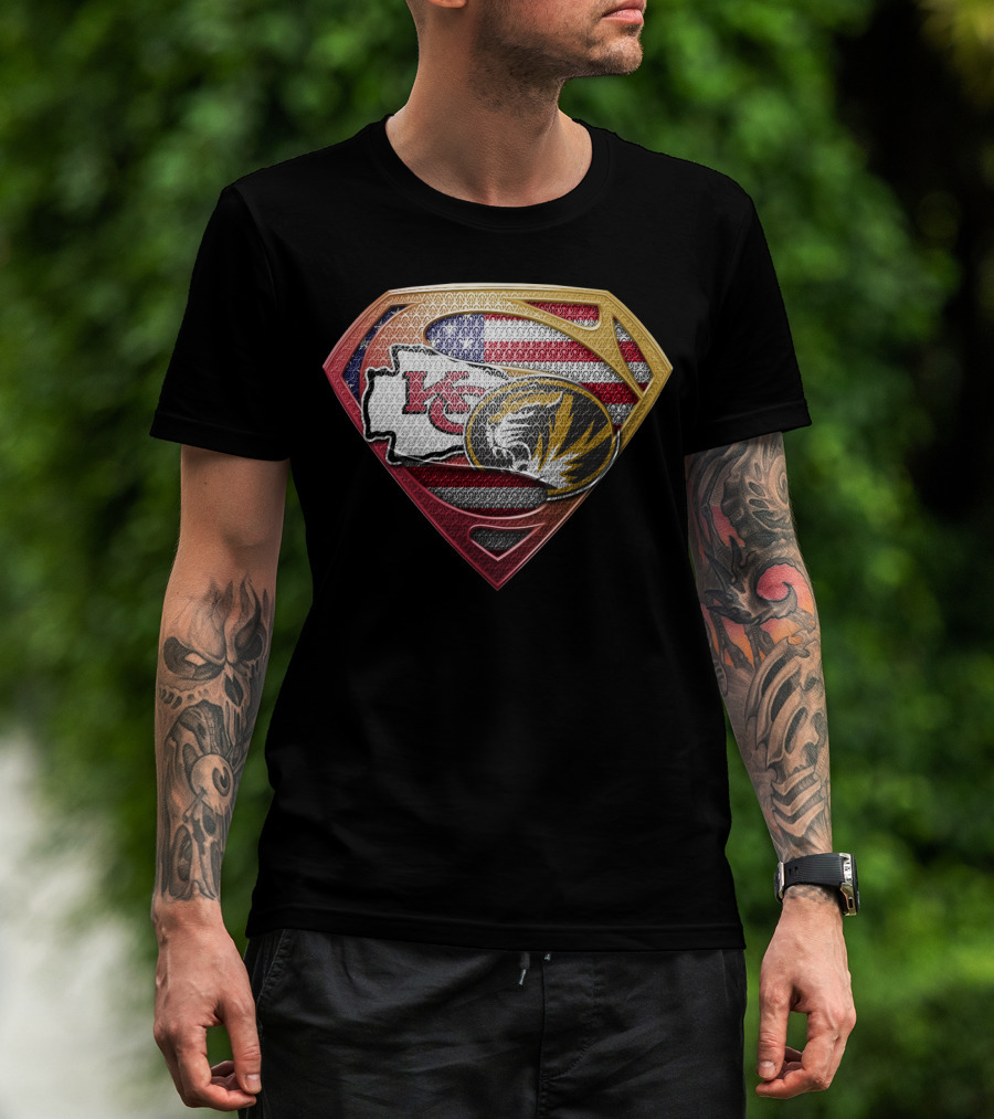 Missouri Chiefs Tigers Super Shield Usa Flag T-Shirt
