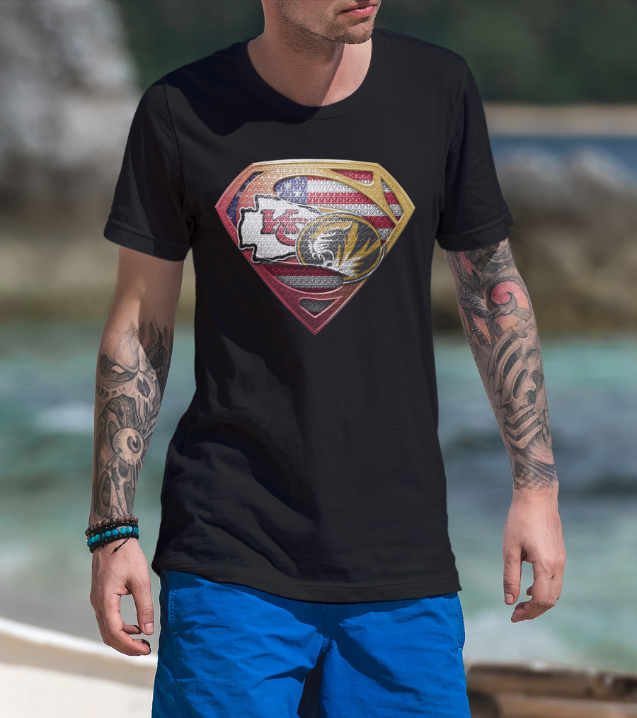 Missouri Chiefs Tigers Super Shield Usa Flag T-Shirt