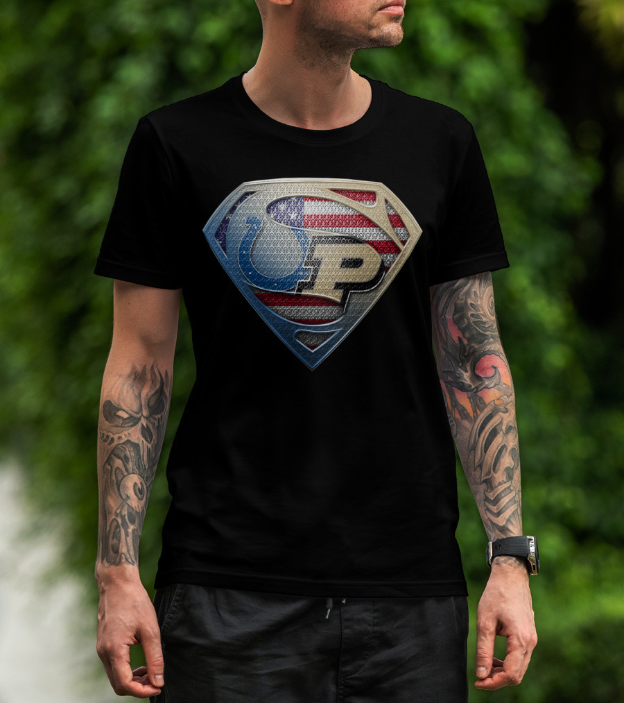 Indianapolis Colts Purdue Boilermakers Usa Flag Superman Shield T-Shirt