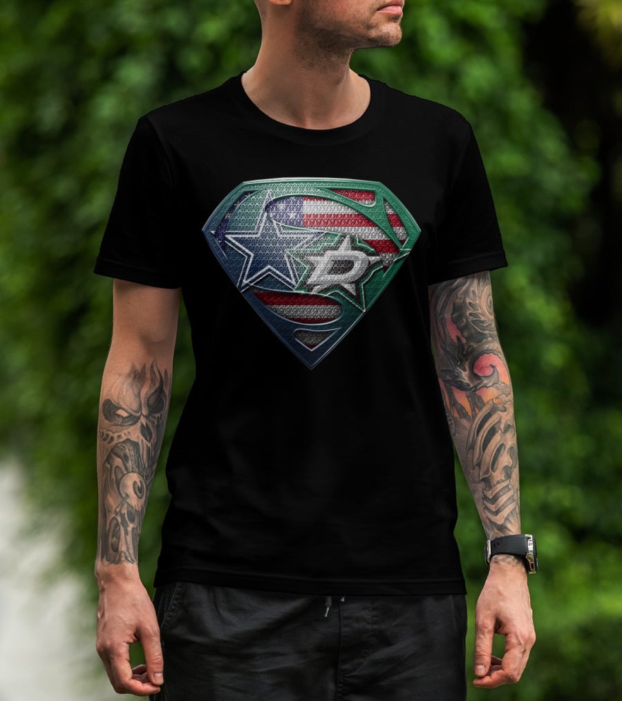Dallas Stars Superman Shield With American Flag Elements T-Shirt