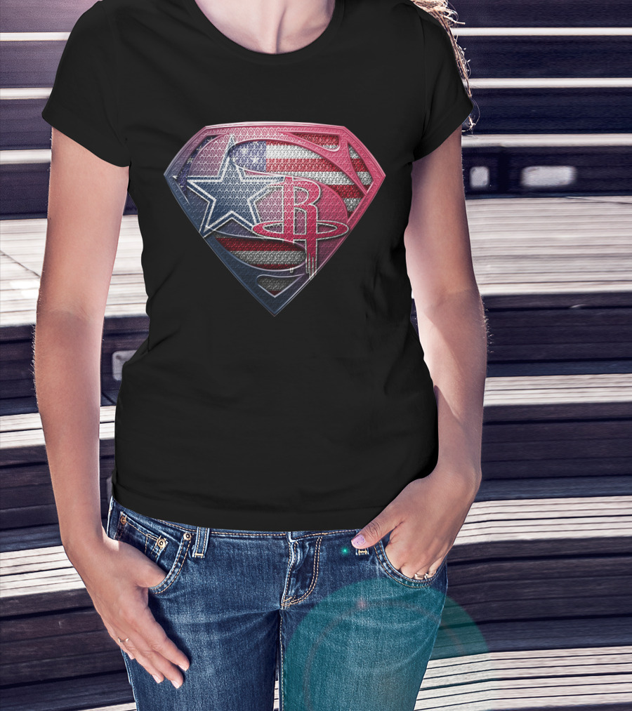 Superman Houston Rockets American Flag Shield Star T-Shirt