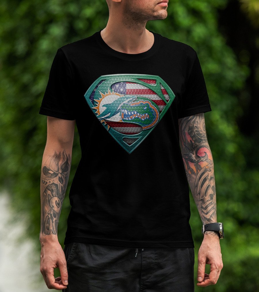 Miami Dolphins Florida Gators Superman Logo American Flag T-Shirt