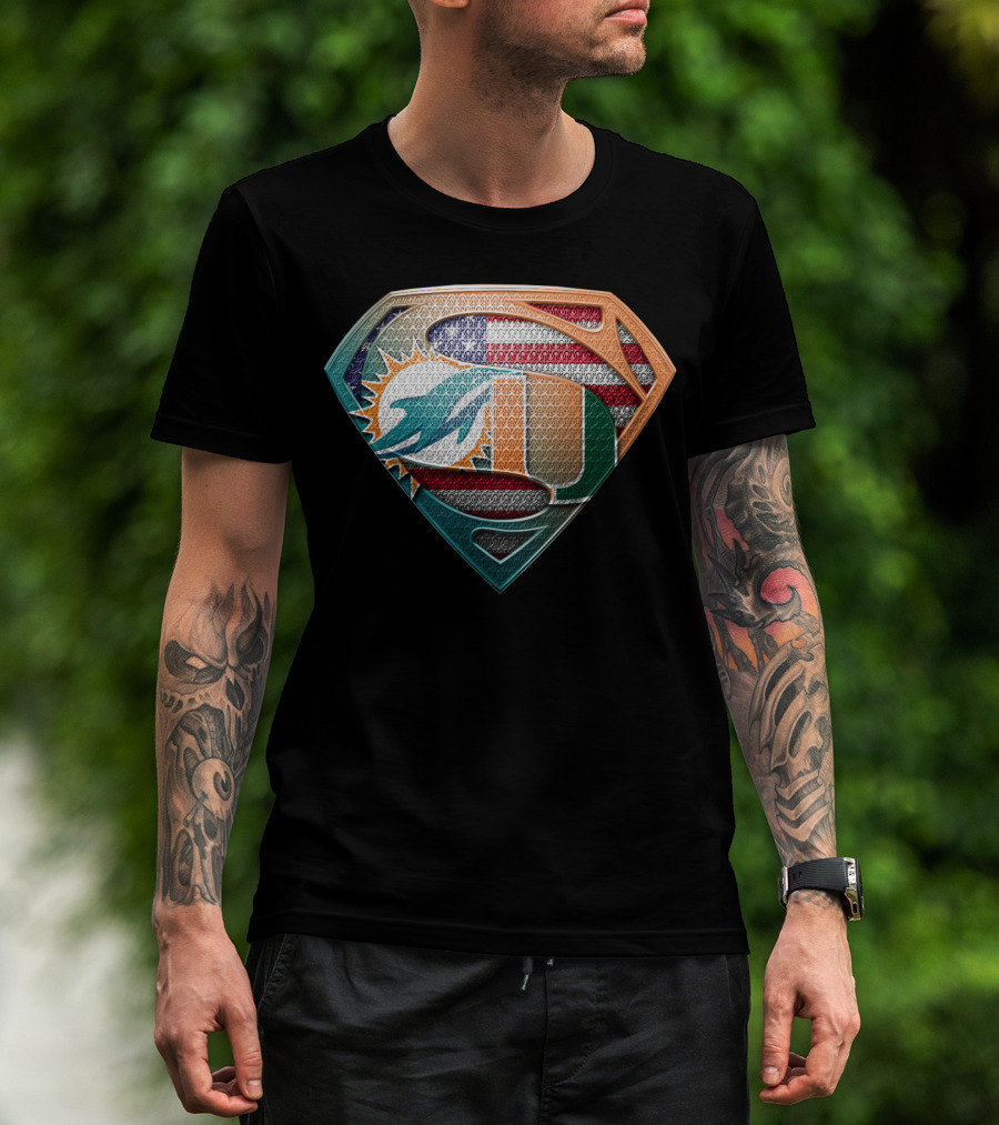 Miami Dolphins Hurricanes American Flag Superman T-Shirt