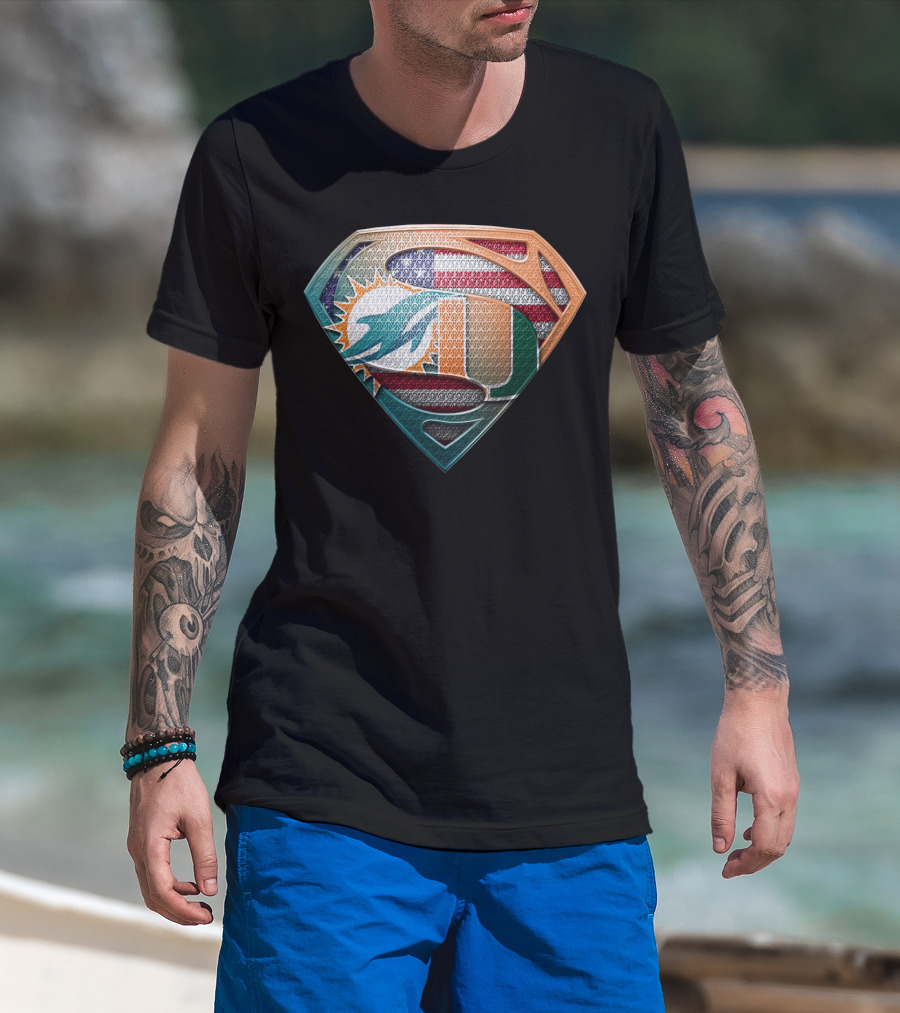 Miami Dolphins Hurricanes American Flag Superman T-Shirt