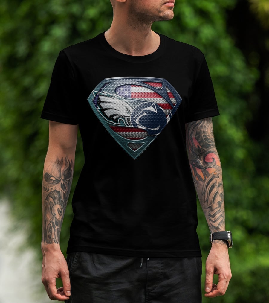 Superman Crest Philadelphia Eagles Penn State American Flag T-Shirt
