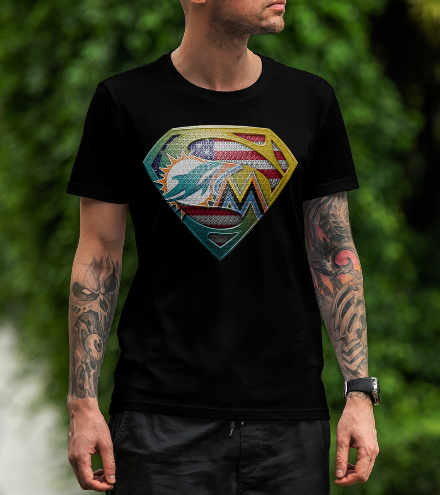 Miami Dolphins Marlins American Flag Superman T-Shirt