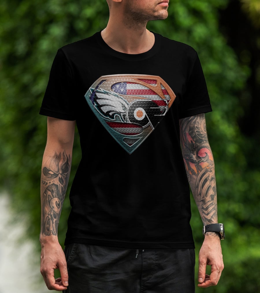 Superman Shield American Flag Philadelphia Eagles Flyers Logo Fusion T-Shirt