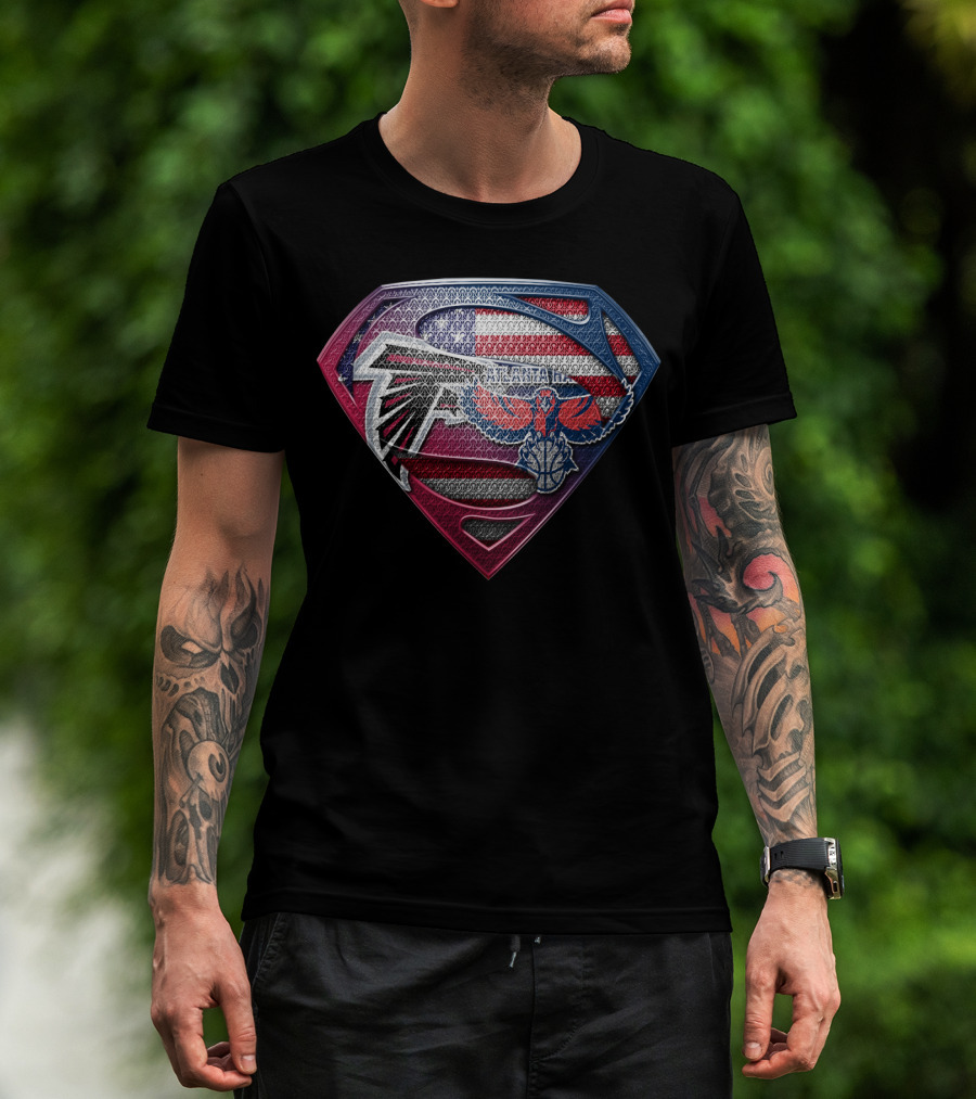 Atlanta Falcons And Hawks American Flag Superman Logo Sspus060 T-Shirt