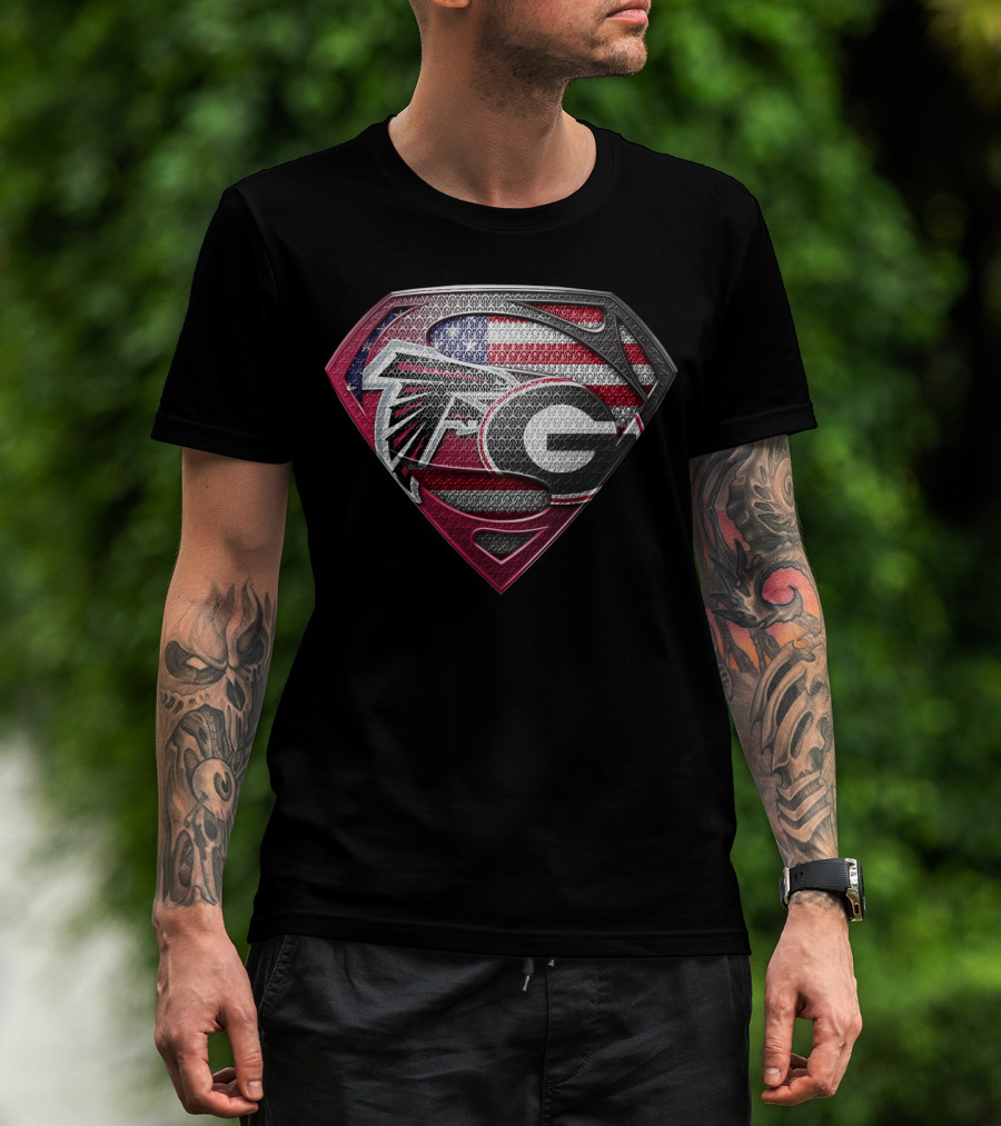 Atlanta Falcons Georgia Bulldogs Superman American Flag T-Shirt