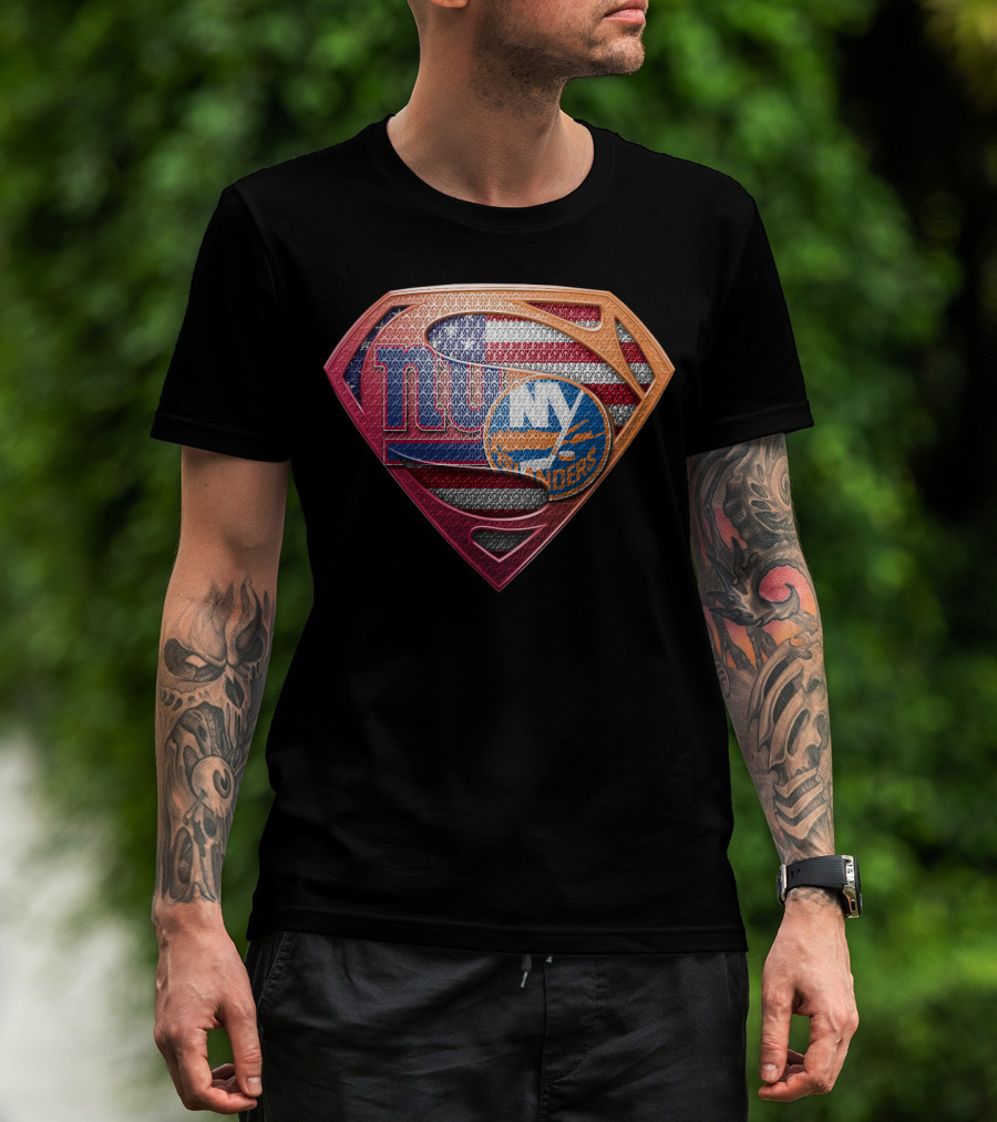 Ny Giants Ny Islanders American Flag Superman Shield Sspus063 T-Shirt