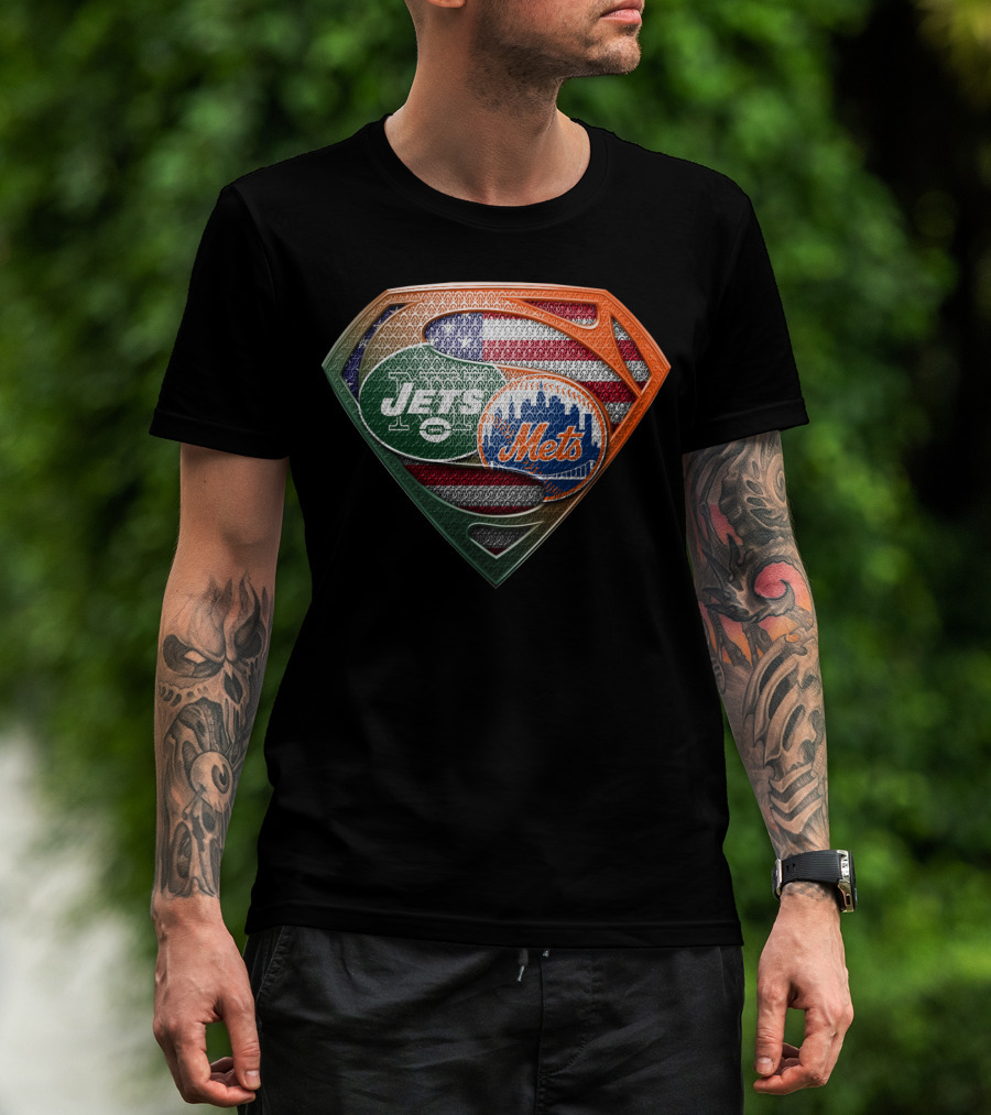 American Flag New York Jets Mets Superman Shield Sspus069 T-Shirt