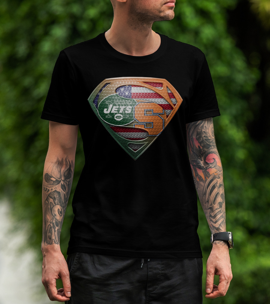 Jets Syracuse Superman Shield American Flag T-Shirt