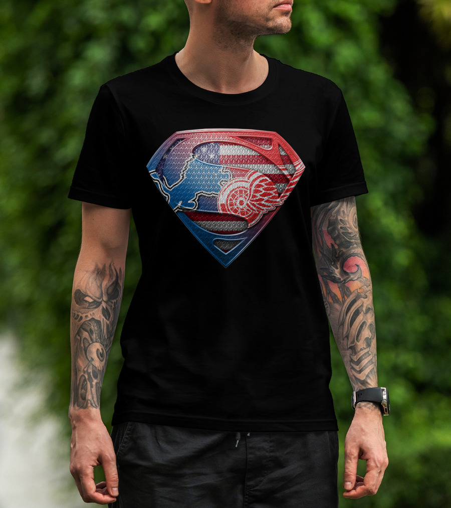 Superman Detroit Lions And Red Wings American Flag T-Shirt