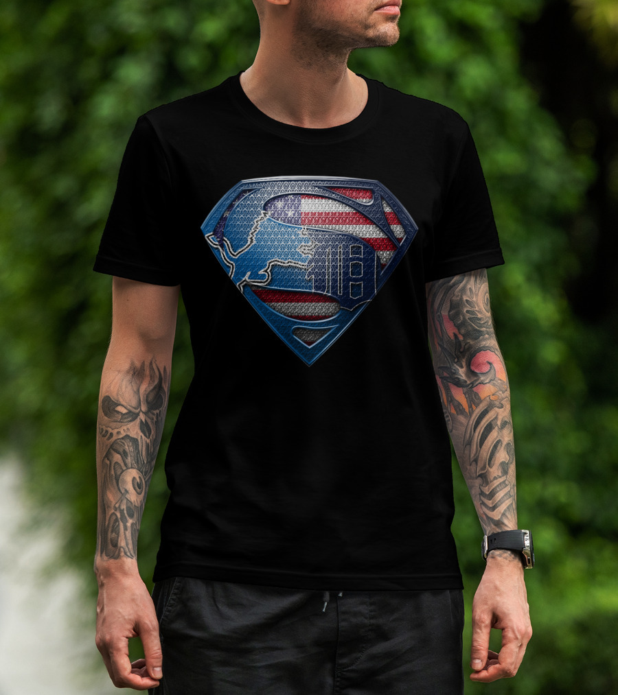 Detroit American Flag Superhero Symbol T-Shirt