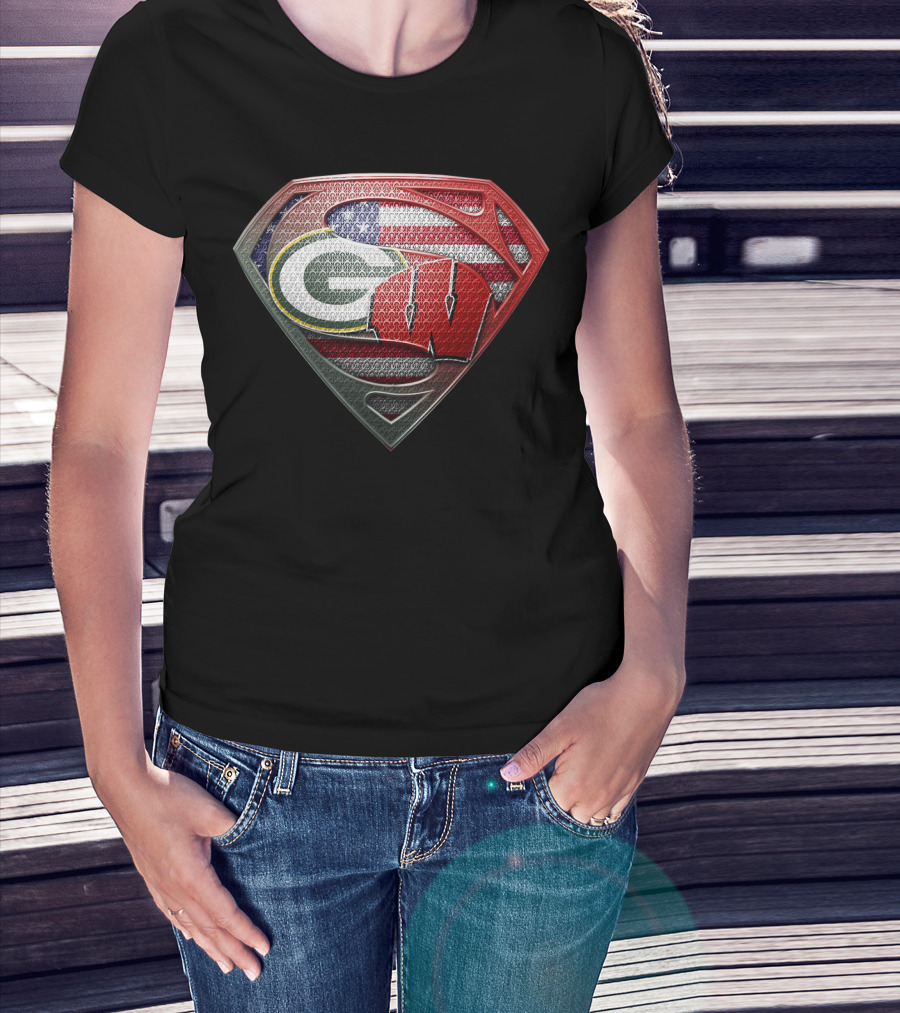Superman Shield Green Bay Packers Wisconsin Flag T-Shirt