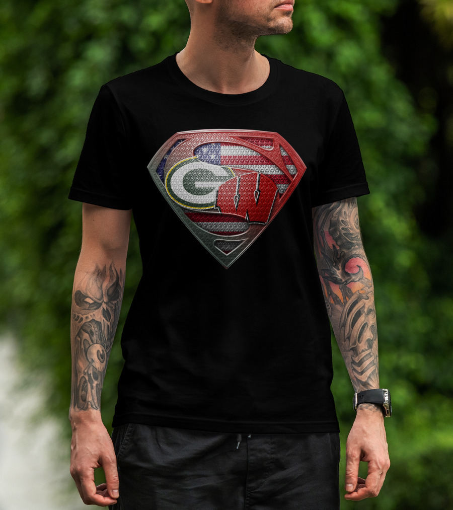 Superman Shield Green Bay Packers Wisconsin Flag T-Shirt