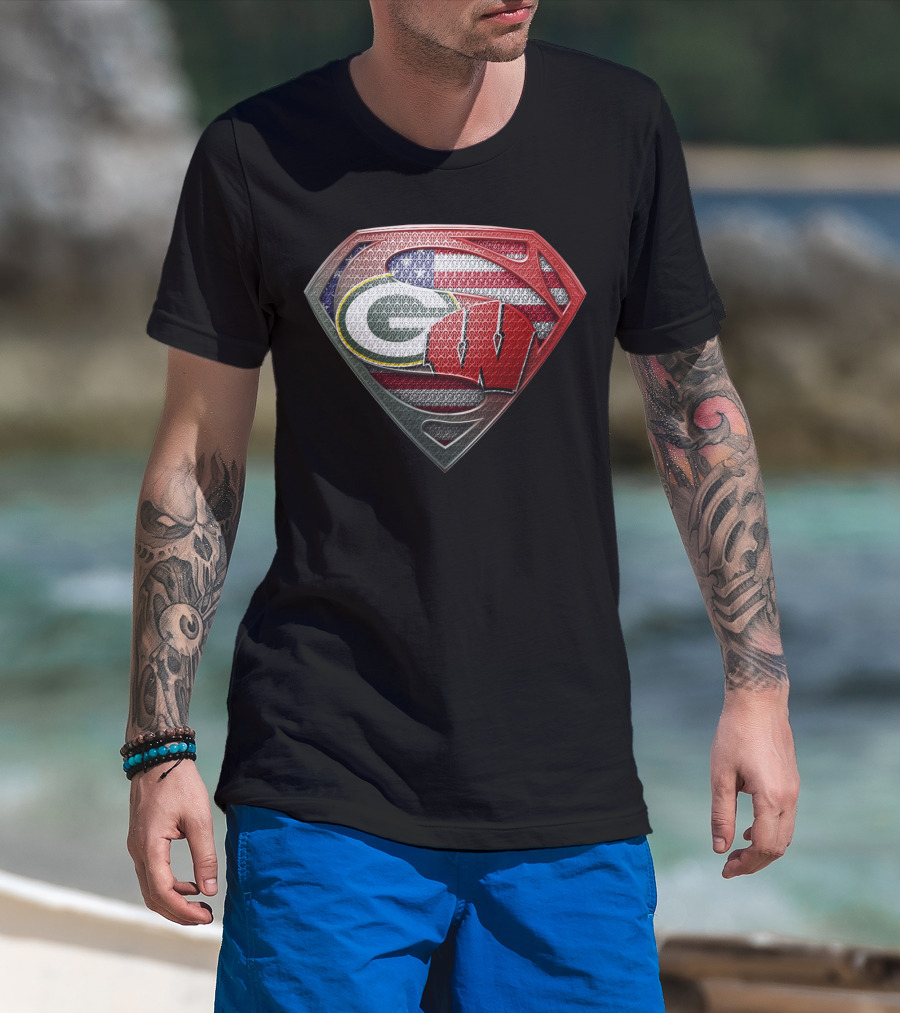 Superman Shield Green Bay Packers Wisconsin Flag T-Shirt