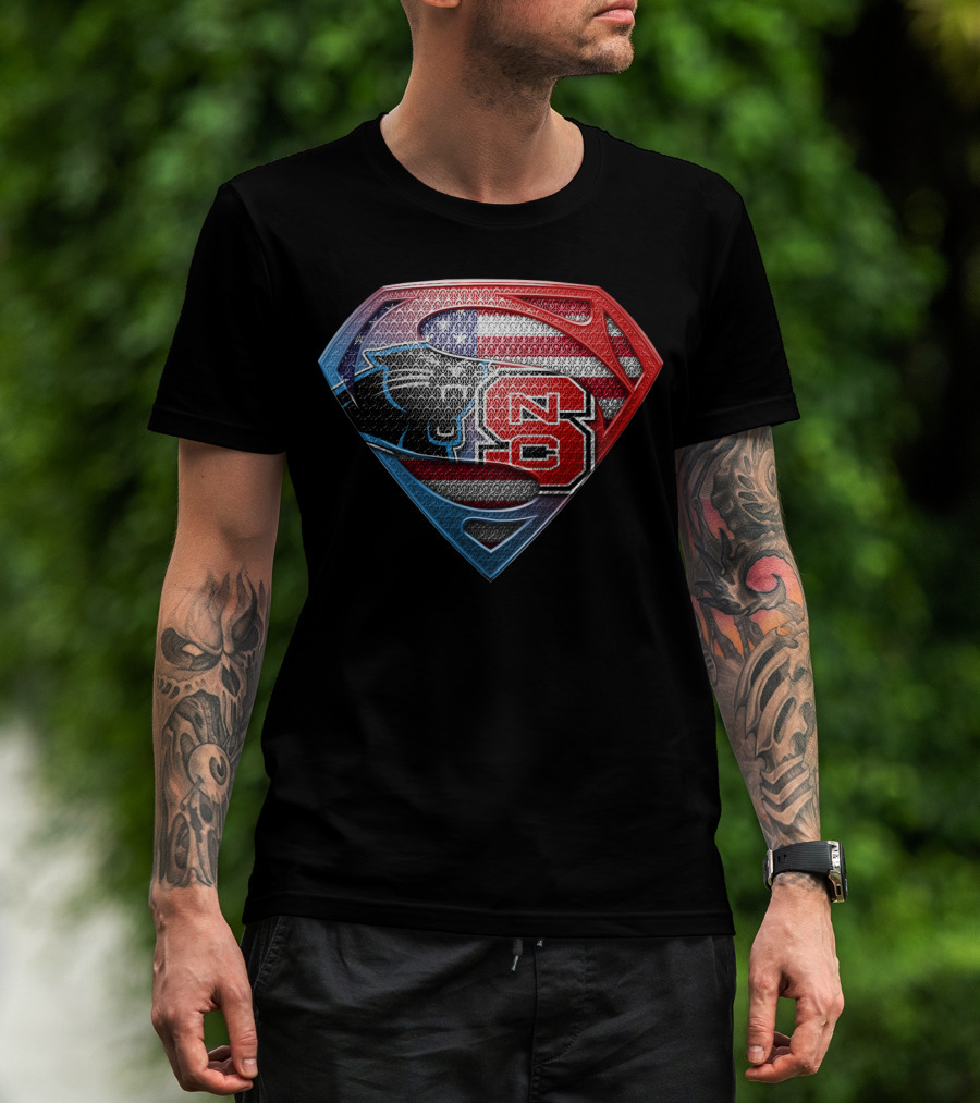 Superman Emblem Carolina Panthers Nc State American Flag Fusion T-Shirt