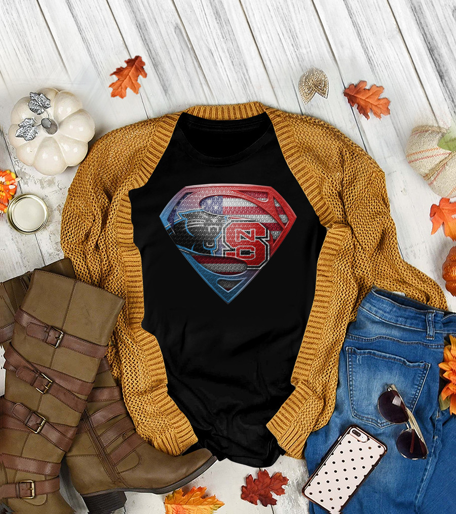 Superman Emblem Carolina Panthers Nc State American Flag Fusion T-Shirt