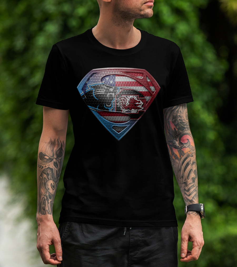 Carolina Panthers South Carolina Gamecocks Usa Flag Superman T-Shirt