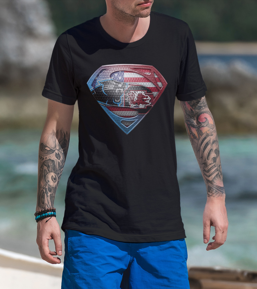 Carolina Panthers South Carolina Gamecocks Usa Flag Superman T-Shirt