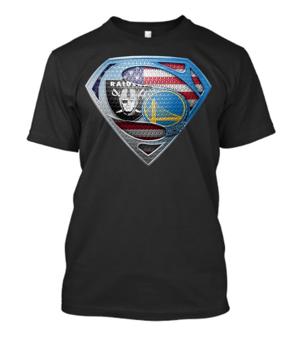 Raiders Warriors Usa Shield Nfl Nba Iconic Logo Fusion T-Shirt