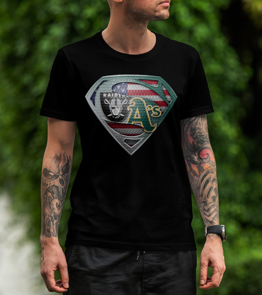Raiders A's American Flag Superman T-Shirt